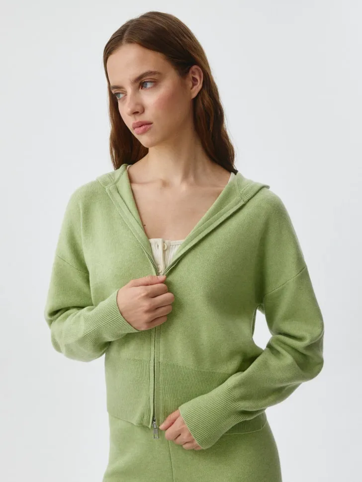 Вязаная толстовка на молнии с шерстью и шелком, зеленый, арт. 5096