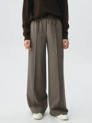 Костюмные брюки на резинке, коричневый, арт. 5098