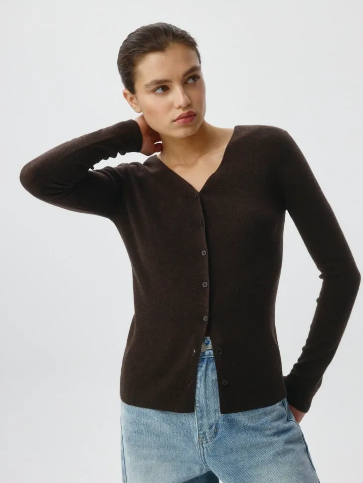 Кардиган с содержанием шерсти, коричневый, арт. 5099