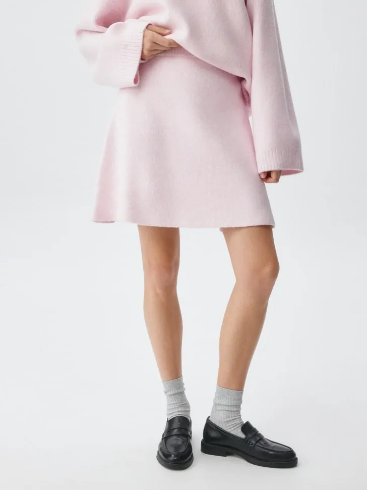 Трикотажная мини юбка с содержанием шерсти, розовый, арт. 5101