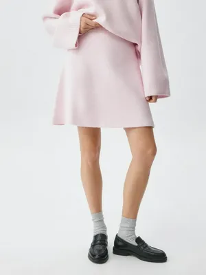 Трикотажная мини юбка с содержанием шерсти, розовый, арт. 5101