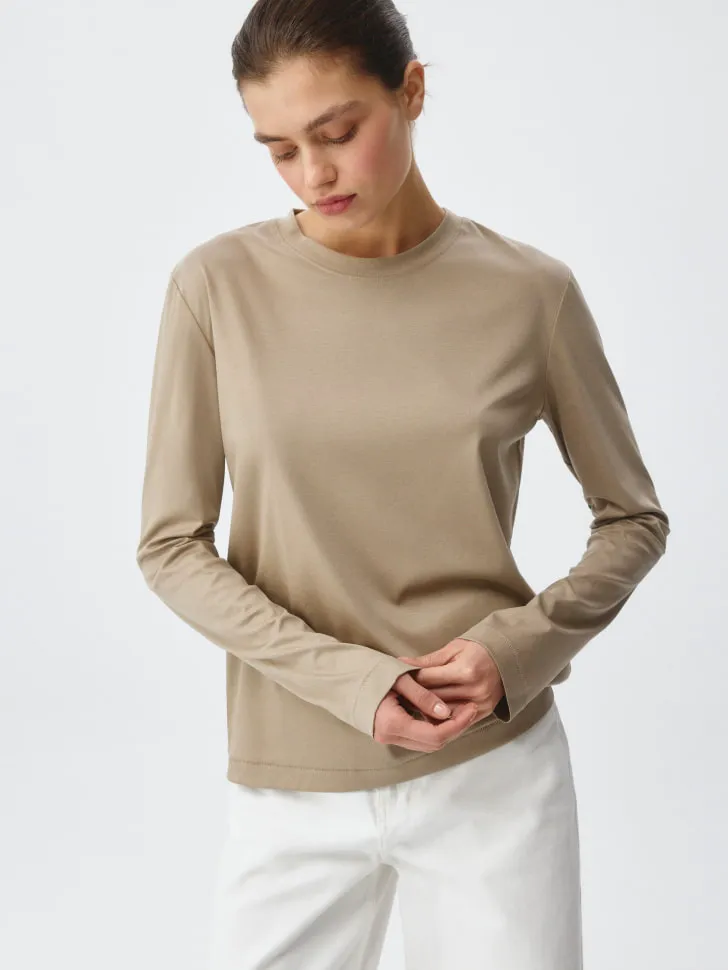Лонгслив с содержанием модала и шелка, бежевый, арт. 5112