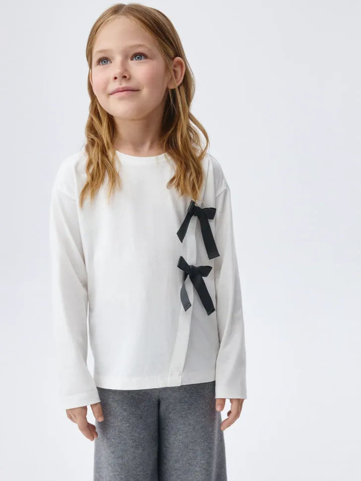 Лонгслив с бантиками для девочек, белый, арт. 5119