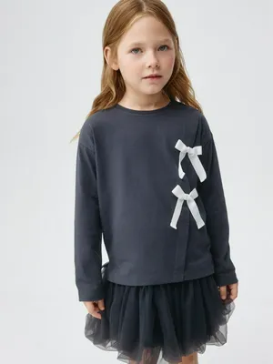 Лонгслив с бантиками для девочек, серый, арт. 5124