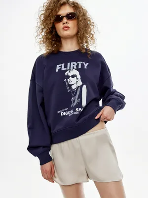 Свитшот Sela Young оверсайз с принтом, синий, арт. 51305