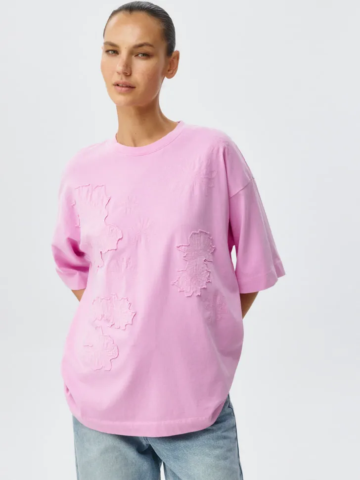 Футболка оверсайз с аппликацией, розовый, арт. 5137