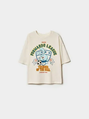 Футболка SELA оверсайз для мальчиков с принтом Смешарики, бежевый, арт. 51437