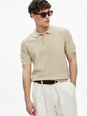 Вязаное поло Sela с коротким рукавом, бежевый, арт. 51441