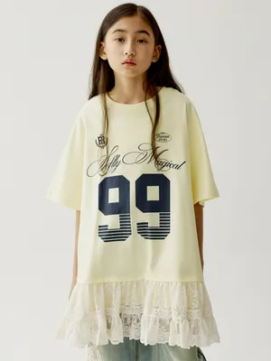 Футболка оверсайз Sela с кружевом для девочек, желтый, арт. 51459