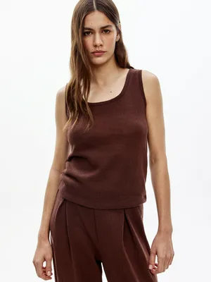 Топ SELA фактурной вязки, коричневый, арт. 51462