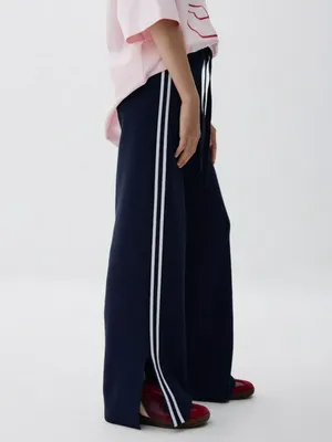 Широкие вязаные брюки с лампасами для девочек, арт. 5147