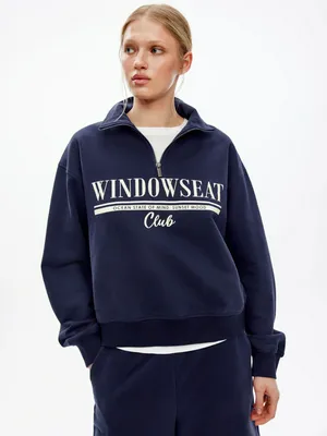 Свитшот SELA оверсайз с воротником на молнии, синий, арт. 51478