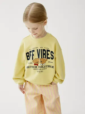 Свитшот SELA оверсайз с принтом для девочек, желтый, арт. 51494
