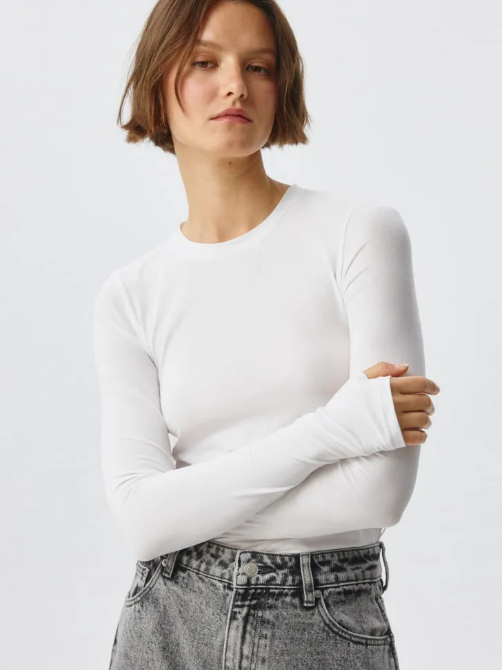 Лонгслив из тонкого хлопка, белый, арт. 5150