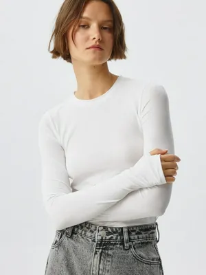 Лонгслив из тонкого хлопка, белый, арт. 5150