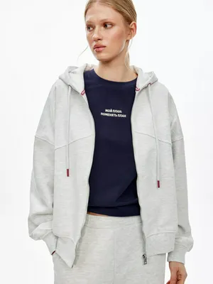 Худи Sela оверсайз на молнии, серый, арт. 51513