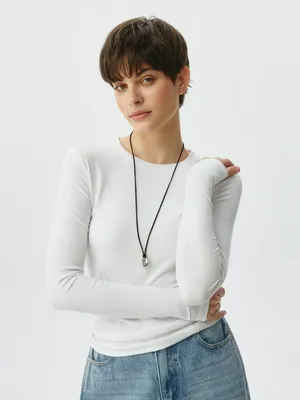 Лонгслив в рубчик, белый, арт. 5168