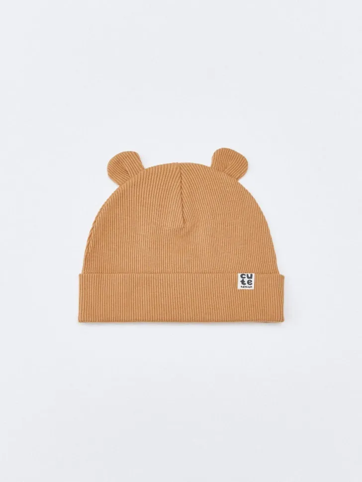 Трикотажная шапка с ушками для малышей, бежевый, арт. 5173