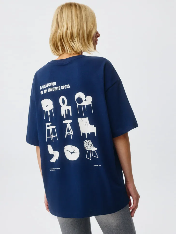 Футболка оверсайз с принтом, синий, арт. 5176