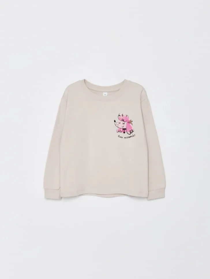 Лонгслив с принтом для девочек, бежевый, арт. 5177