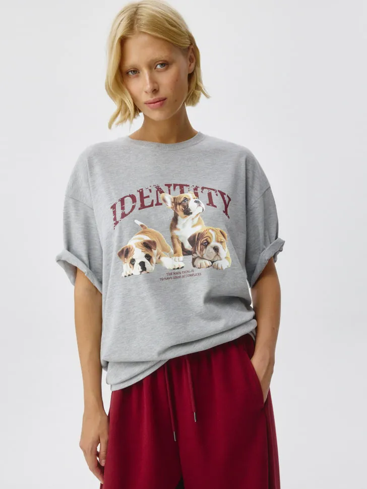 Футболка оверсайз с принтом, серый, арт. 5178