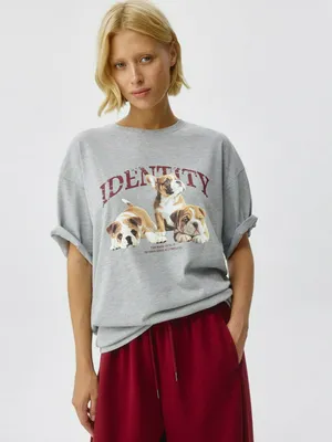 Футболка оверсайз с принтом, серый, арт. 5178