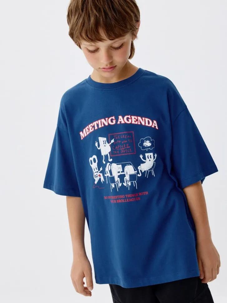 Футболка оверсайз с принтом для мальчиков, синий, арт. 5179