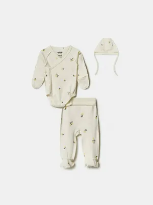 Комплект SELA из чепчика, боди и ползунков для малышей, бежевый, арт. 51839
