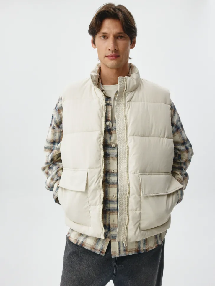 Стеганый жилет из твила, бежевый, арт. 5195