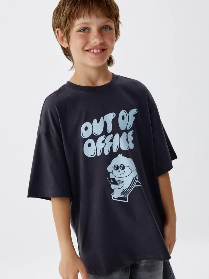 Футболка оверсайз с принтом для мальчиков, синий, арт. 5197