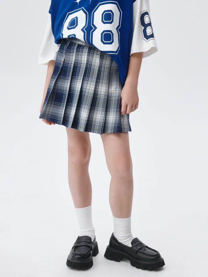 Короткая юбка-шорты в складку для девочек, синий, арт. 5199