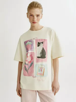 Футболка оверсайз Sela с принтом, бежевый, арт. 52054