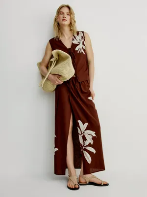 Юбка с запахом Sela из смесового льна, коричневый, арт. 52058