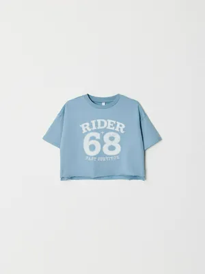 Укороченная футболка Sela с принтом для девочек, голубой, арт. 52066