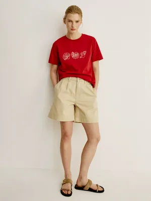 Широкие джинсовые шорты Sela с высокой посадкой, бежевый, арт. 52085