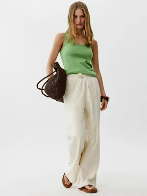 Прямые брюки Sela из футера, бежевый, арт. 52089