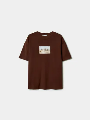 Женская футболка оверсайз Sela с принтом, коричневый, арт. 52107