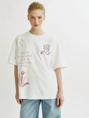 Футболка оверсайз Sela с принтом и вышивкой, белый, арт. 52117