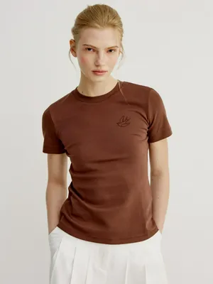 Футболка приталенная Sela из интерлока с вышивкой, коричневый, арт. 52135