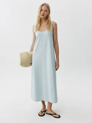 Базовое трикотажное платье макси Sela, голубой, арт. 52192