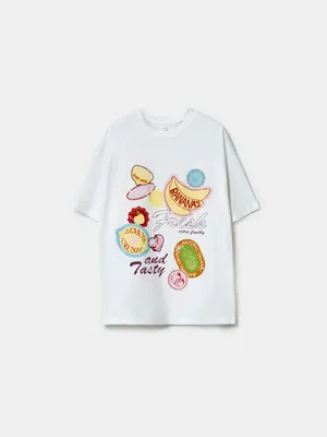 Футболка оверсайз Sela с фруктовым принтом, белый, арт. 52199