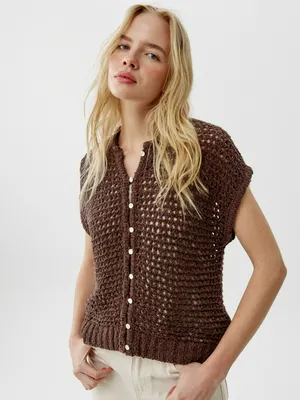 Кардиган Sela с коротким рукавом фактурной вязки, коричневый, арт. 52204