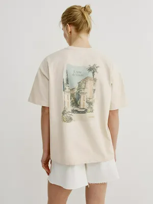 Футболка оверсайз Sela с принтом L'arte di vivere, бежевый, арт. 52215