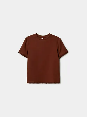 Футболка Sela с ажурной окантовкой, коричневый, арт. 52234