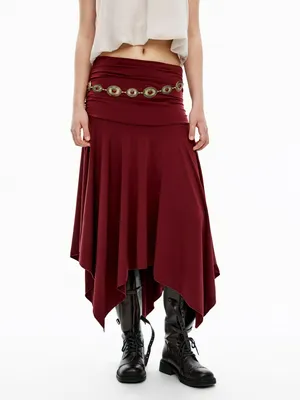 Асимметричная юбка миди SELA Young, бордовый, арт. 52243