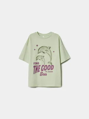 Футболка оверсайз Sela с принтом, зеленый, арт. 52247