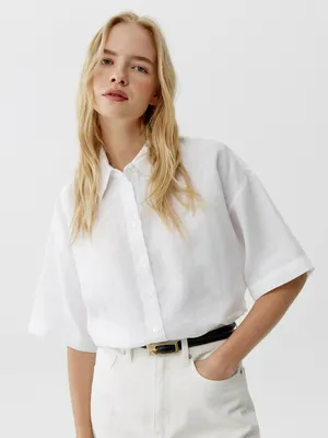 Льняная рубашка Sela с коротким рукавом, белый, арт. 52250