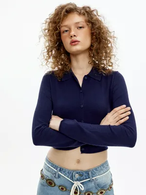 Вязаный укороченный кардиган SELA Young, синий, арт. 52255