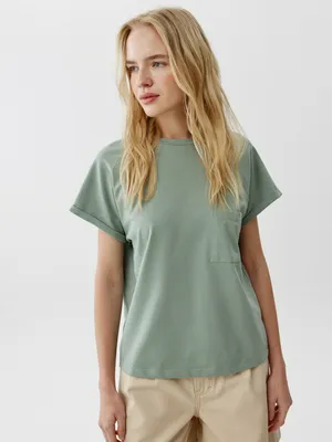 Футболка оверсайз Sela с карманом, зеленый, арт. 52261
