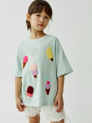 Футболка оверсайз Sela с принтом мороженое, зеленый, арт. 52353